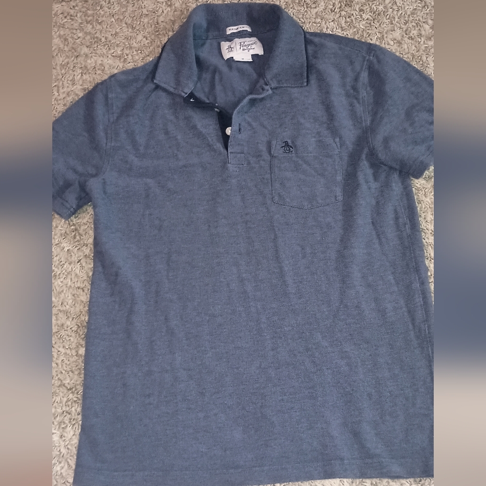 Men's Penguin Polo Shirt Size Medium Color Blue Logo Heritage Slim‎ Fit Preppy